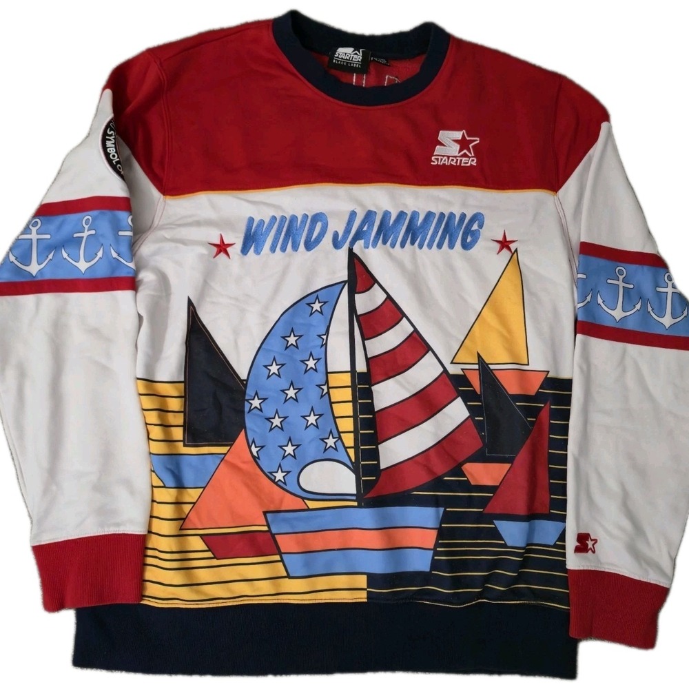Starter Wind Jamming Sailing Crewneck Sweatshirt Men's Retro Black Label XL - Picture 1 of 9